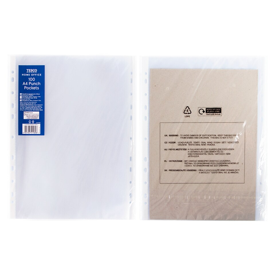 Tesco Punch Pockets A4 100 pcs