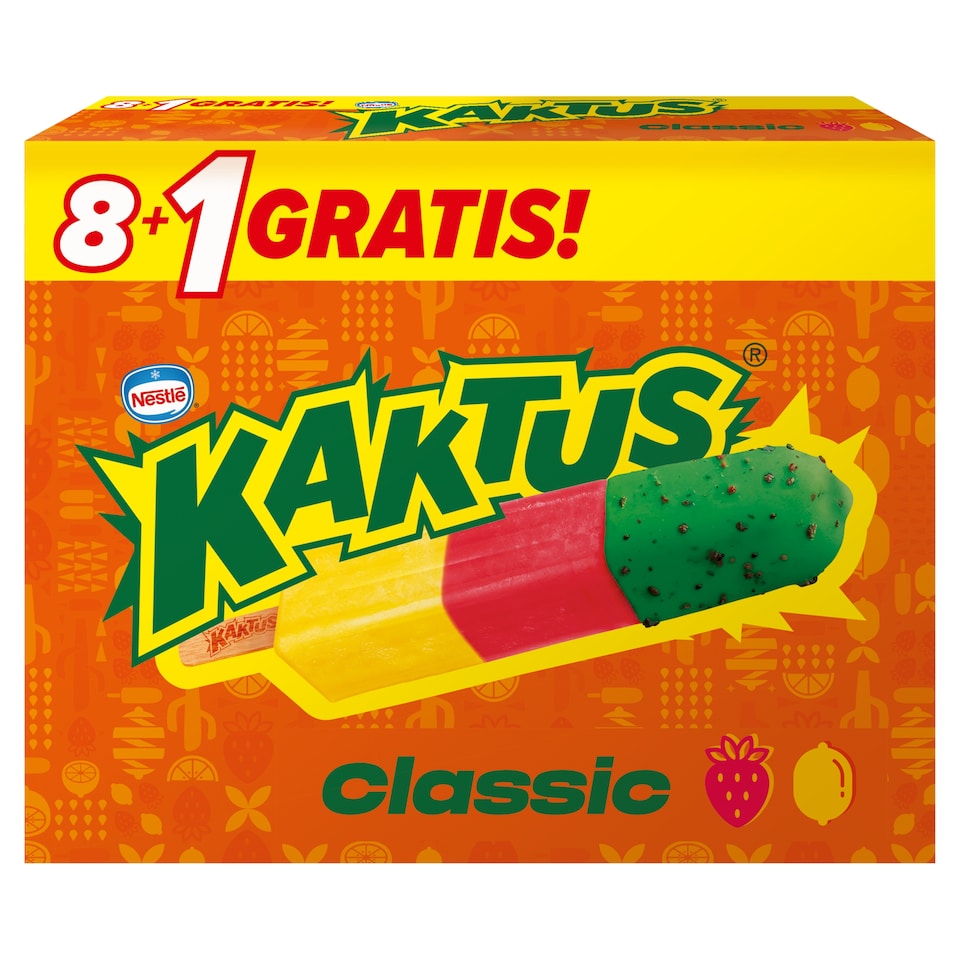 Kaktus Classic citromízű vizes jégkrém és eper szorbé, rágógumiízű bevonattal 9 db 405 ml