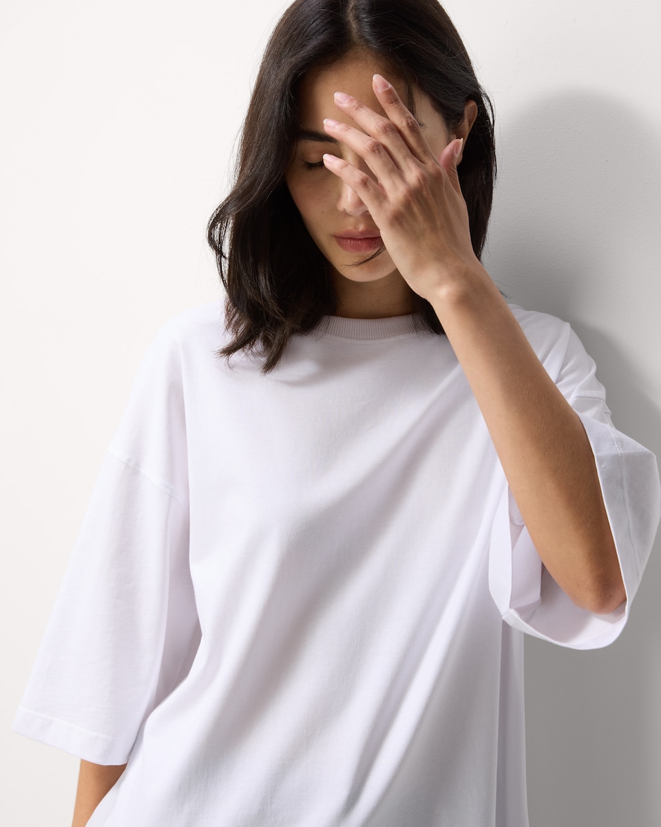 image 1 of F&F Pure Cotton Oversized Fit T-Shirt in White
