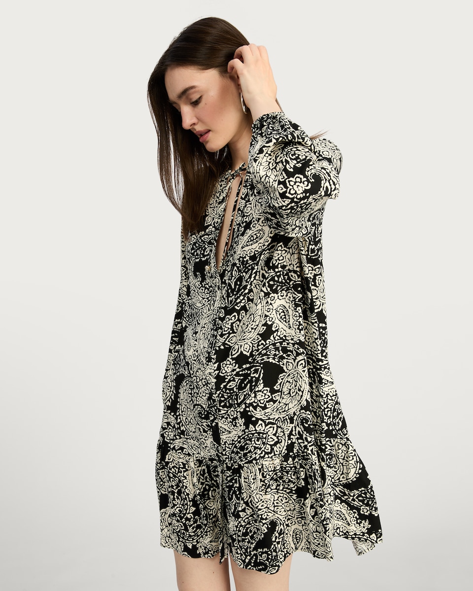 image 1 of F&F Paisley Print Long Sleeved Mini Dress in Multi Black White