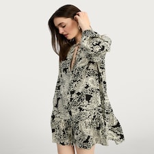 F&F Paisley Print Long Sleeved Mini Dress in Multi Black White