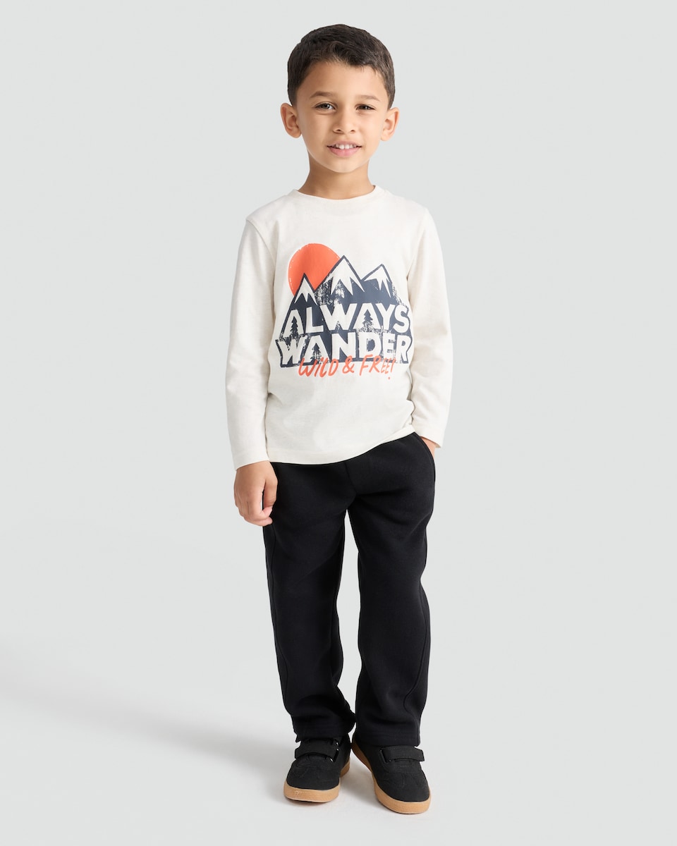 image 1 of F&F Boys Cotton Rich Wide Leg Drawstring Joggers in Black