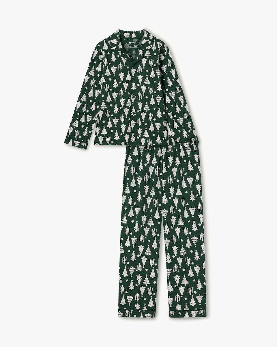 image 1 of Christmas Kids Pure Cotton Tree Revere Matching Family Pyjama Set in Green