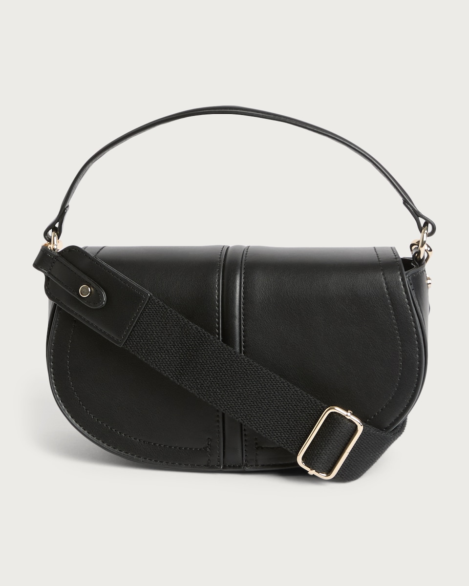 image 1 of SACHA Smooth Saddle Crossbody Bag in Black
