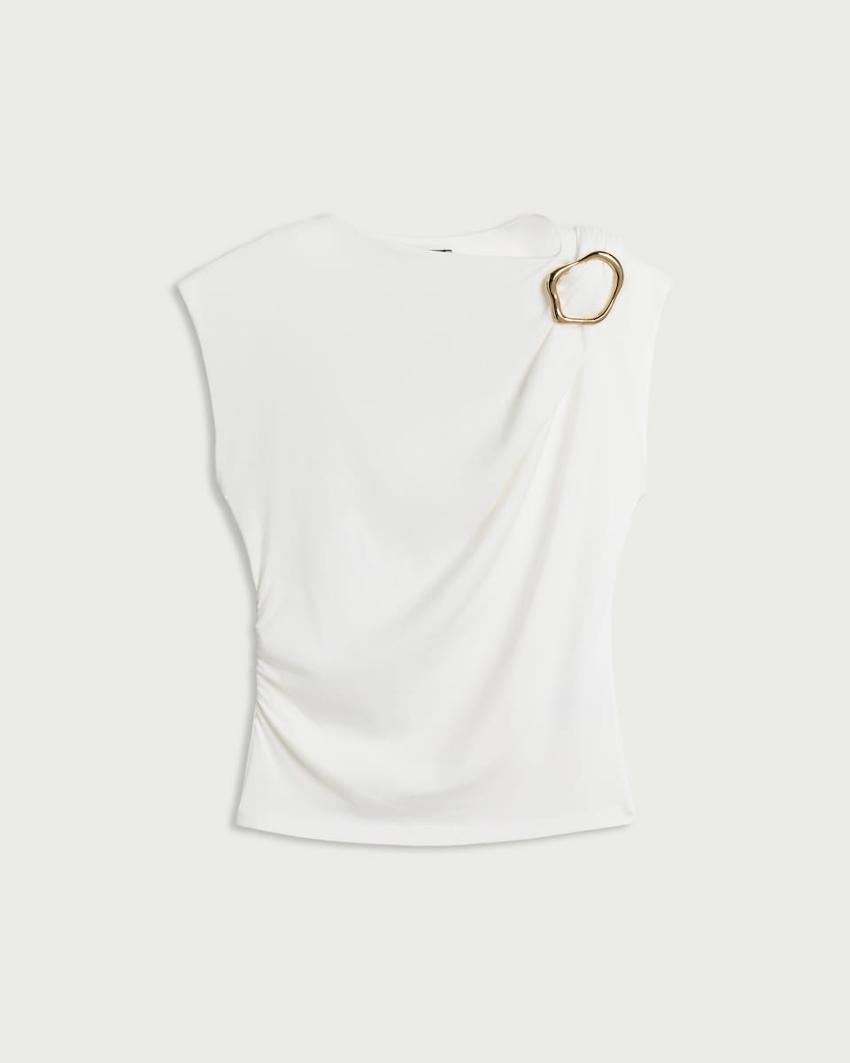 F&F Cotton Blend Metal Accent Top in Cream