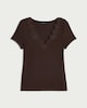 image 4 of F&F Lace Trim V Neck Short Sleeved Top in Brown