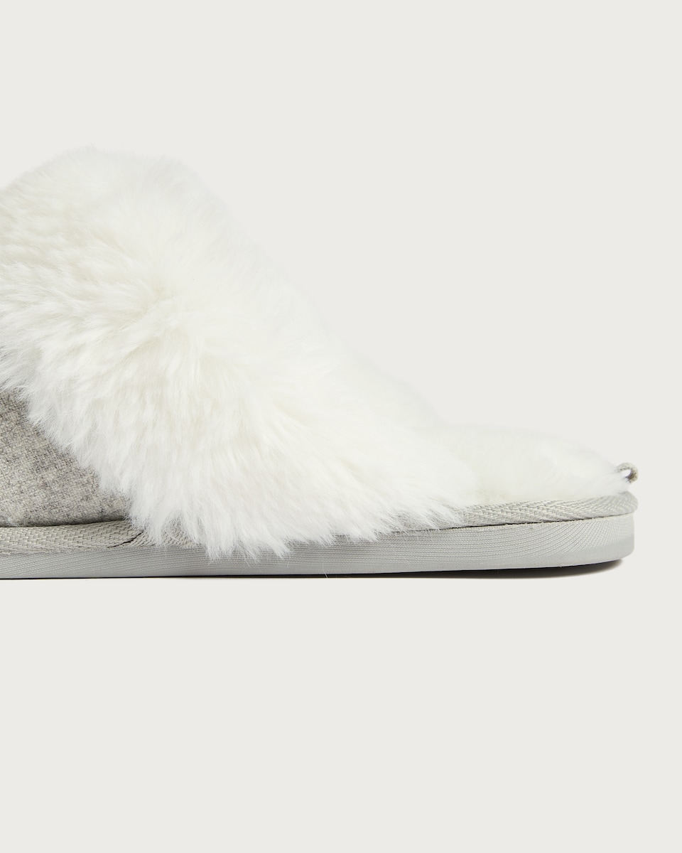 image 1 of F&F Faux Fur Lined Mule Slippers in Grey