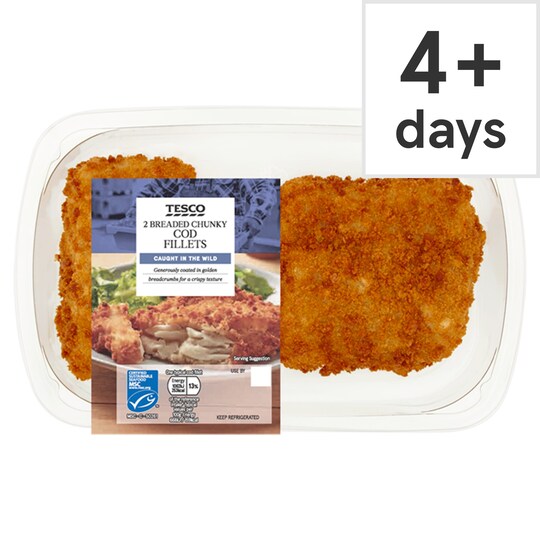 Tesco 2 Breaded Chunky Cod Fillets 350G Tesco Groceries