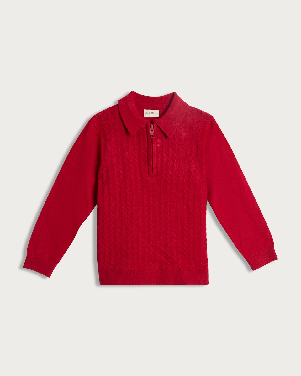 image 1 of F&F Boys Cable Knit Half Zip Polo in Red