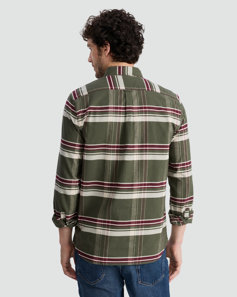 image 1 of F&F Pure Cotton Check Print Button Up Shirt in Khaki