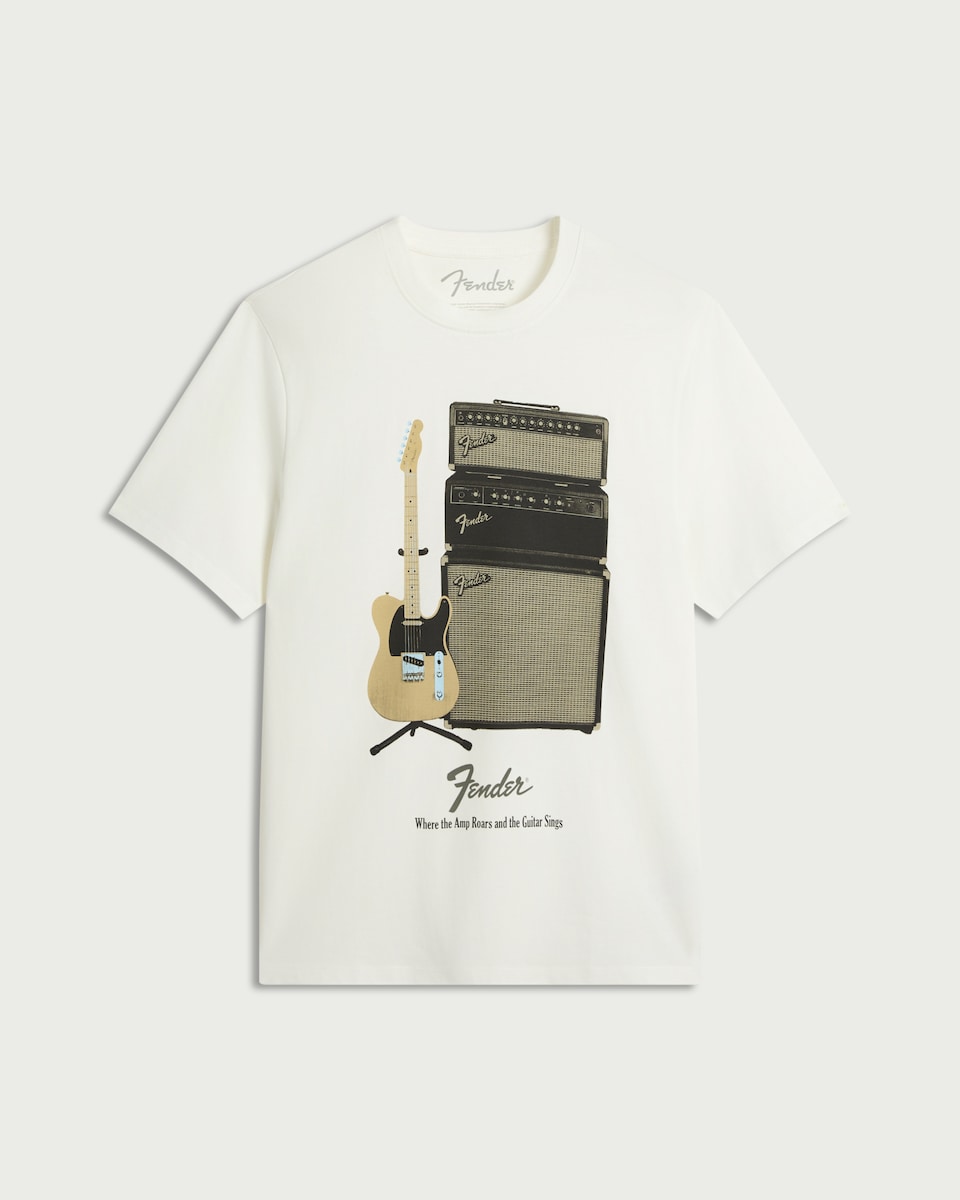 image 1 of Fender Pure Cotton Guitar Print T-Shirt in Ecru
