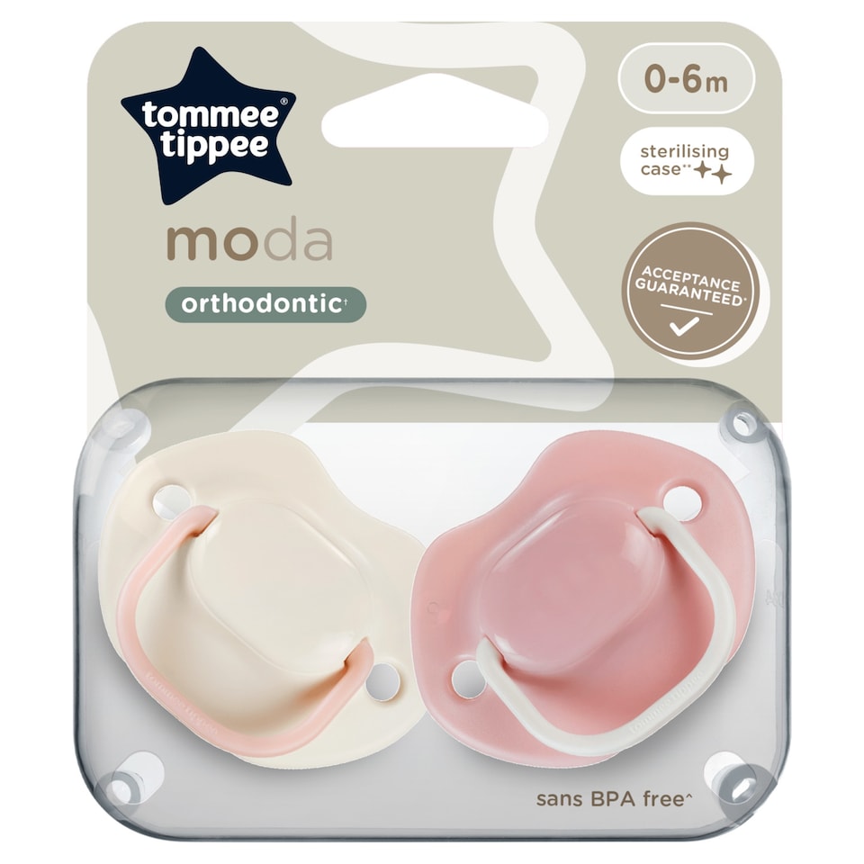 image 1 of Tommee Tippee Moda Orthodontic Soothers 0-6m 2 Pack