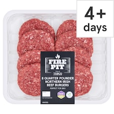 Tesco Fire Pit 8 Quarter Pounder Northern Irish Beef Burgers 908g