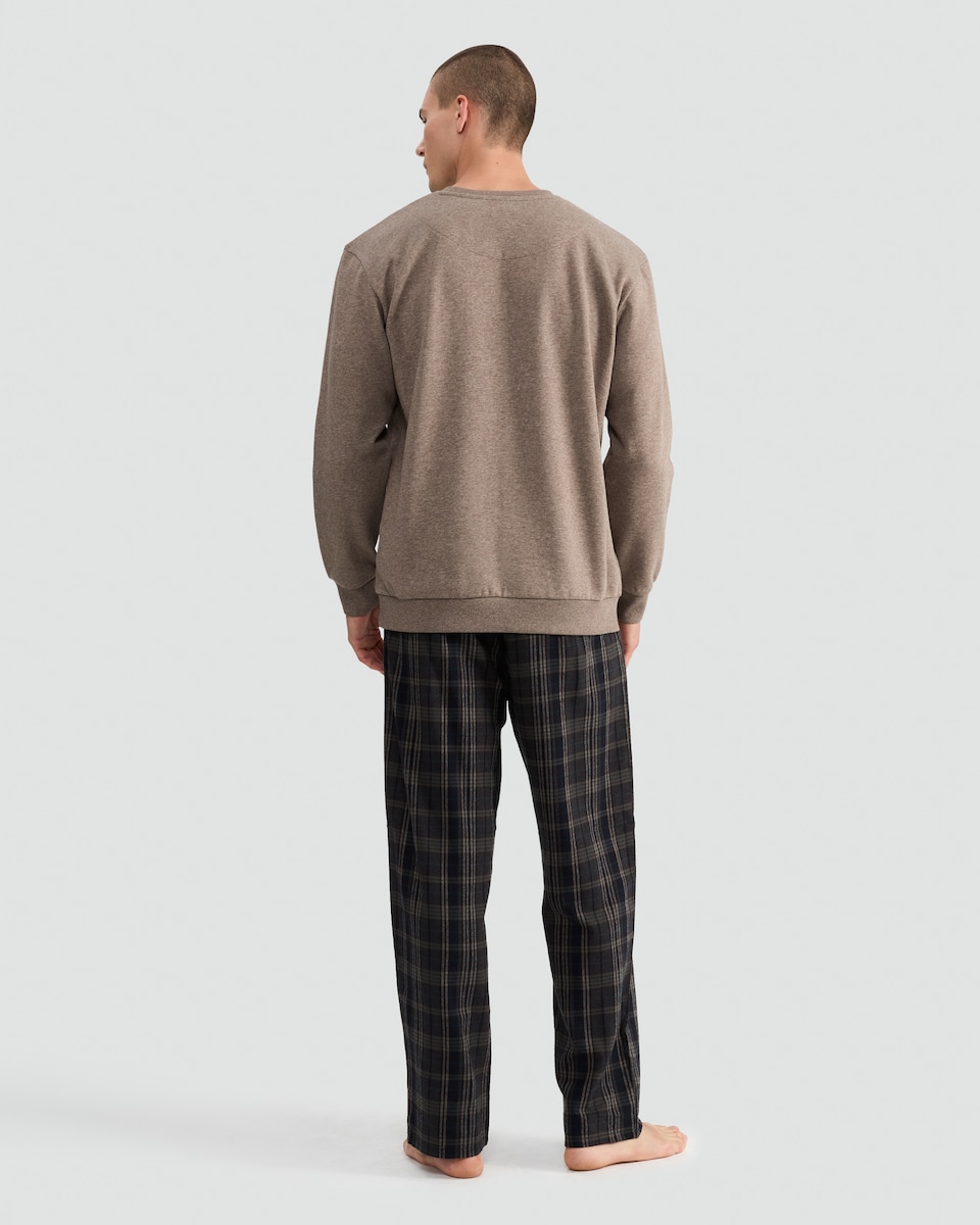 image 1 of F&F Cotton Rich Sweatshirt and Check Print Bottom Pyjamas in Grey