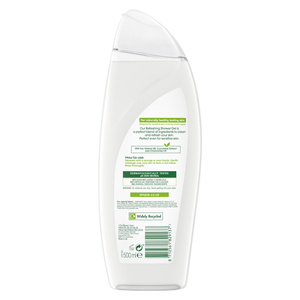 image 1 of Simple Kind To Skin Refreshing Shower Gel 500Ml