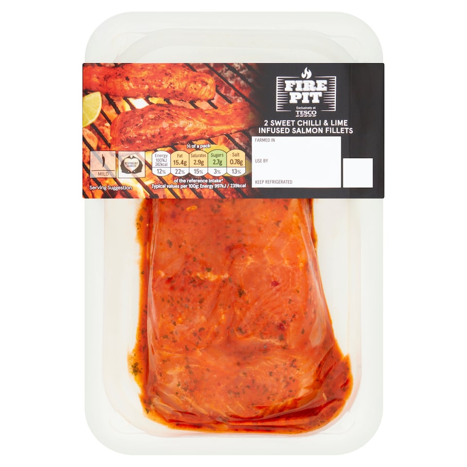 Tesco Fire Pit 2 Sweet Chilli & Lime Salmon Fillets 230G Tesco Groceries
