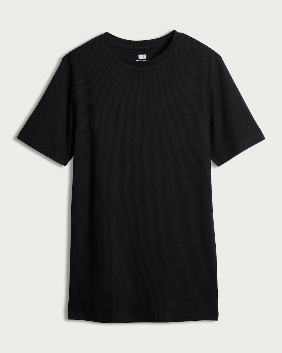 image 1 of F&F WARMPLUS™ Medium Warmth Ribbed Short Sleeved Thermal T-Shirt in Black