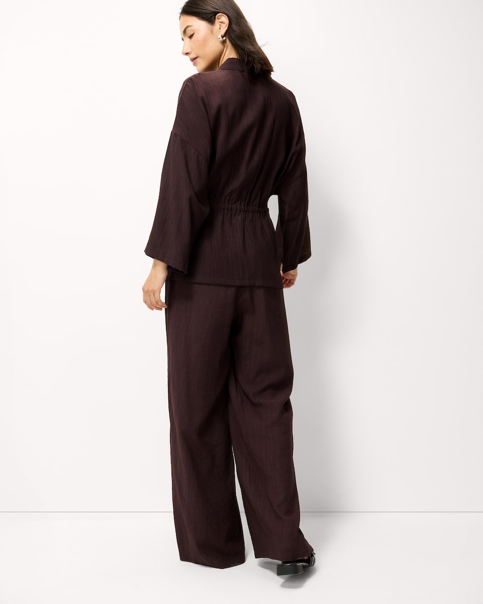 image 1 of F&F Textured Wide Leg Trousers in Burgundy