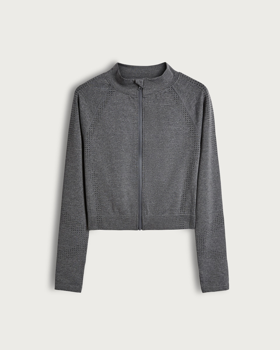 image 1 of F&F Active Seamfree Zip Up Sports Jacket in Grey Marl