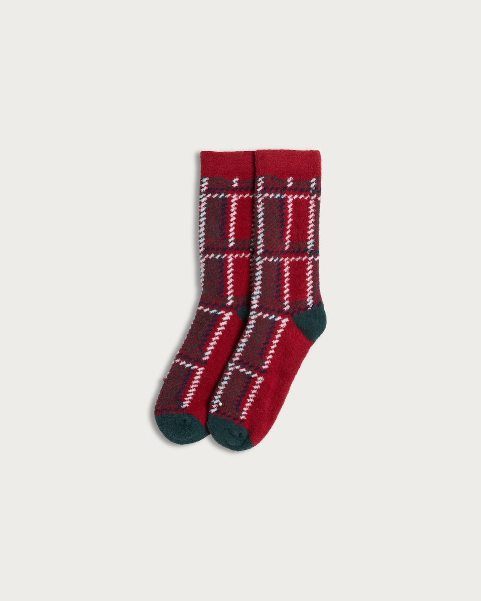 F&F Mens Check Matching Family Christmas Cosy Socks in Red