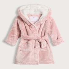 F&F Girls Brushed Fleece Hooded Dressing Gown in Pink