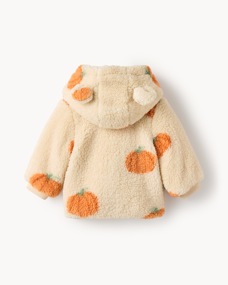 image 1 of F&F Baby Fleece Halloween Pumpkin Jacket in Cream