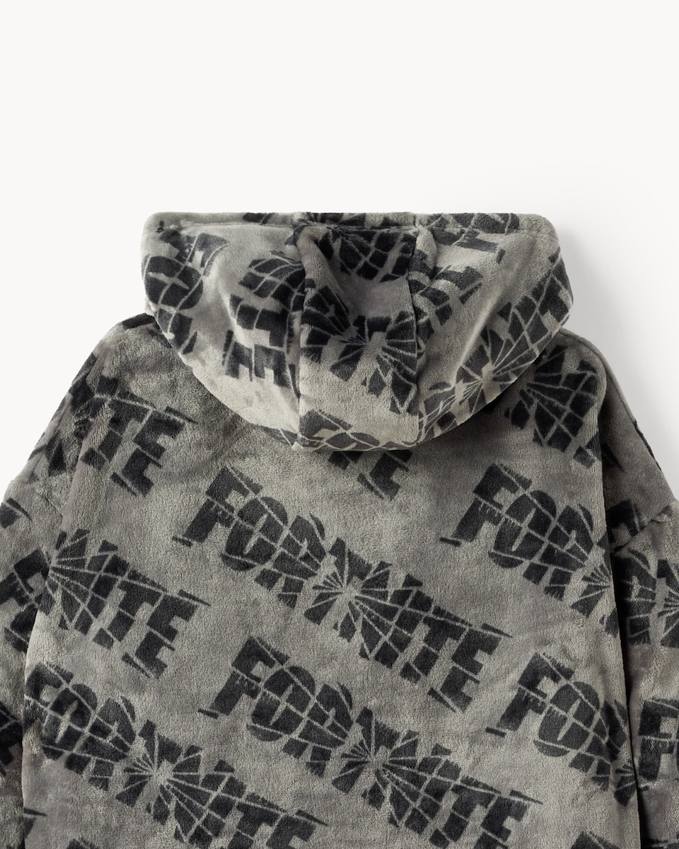 image 1 of Fortnite Fleece Pyjama Hoodie in Grey