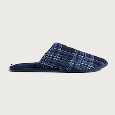 F&F Check Print Mule Slippers in Navy