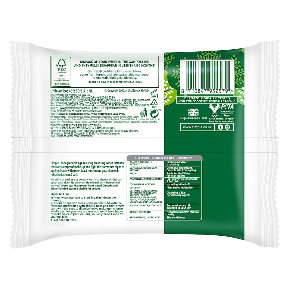 image 1 of Simple Age Resisting Wipes 20 Pack