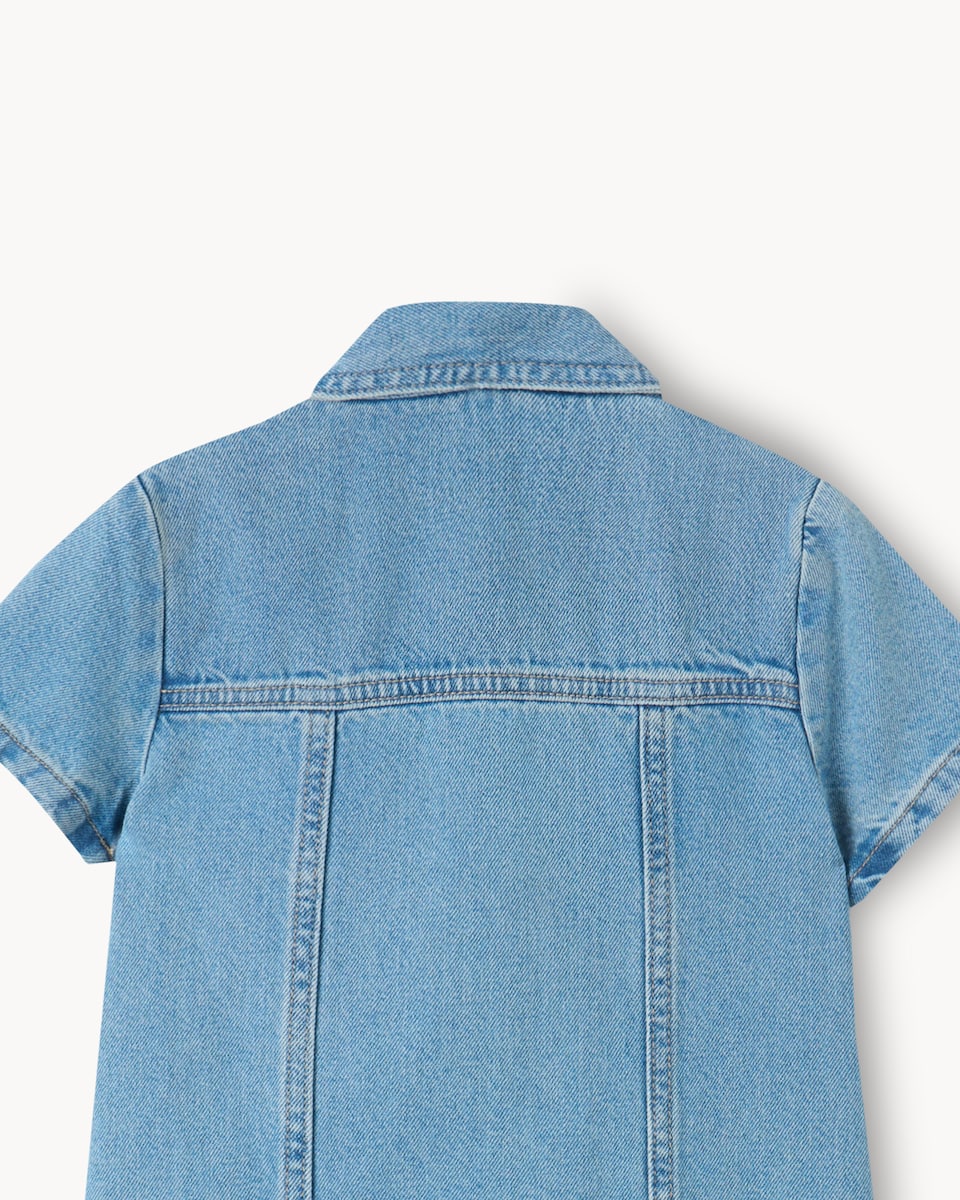 image 1 of F&F Girls Pure Cotton Denim Shirt Dress in Blue