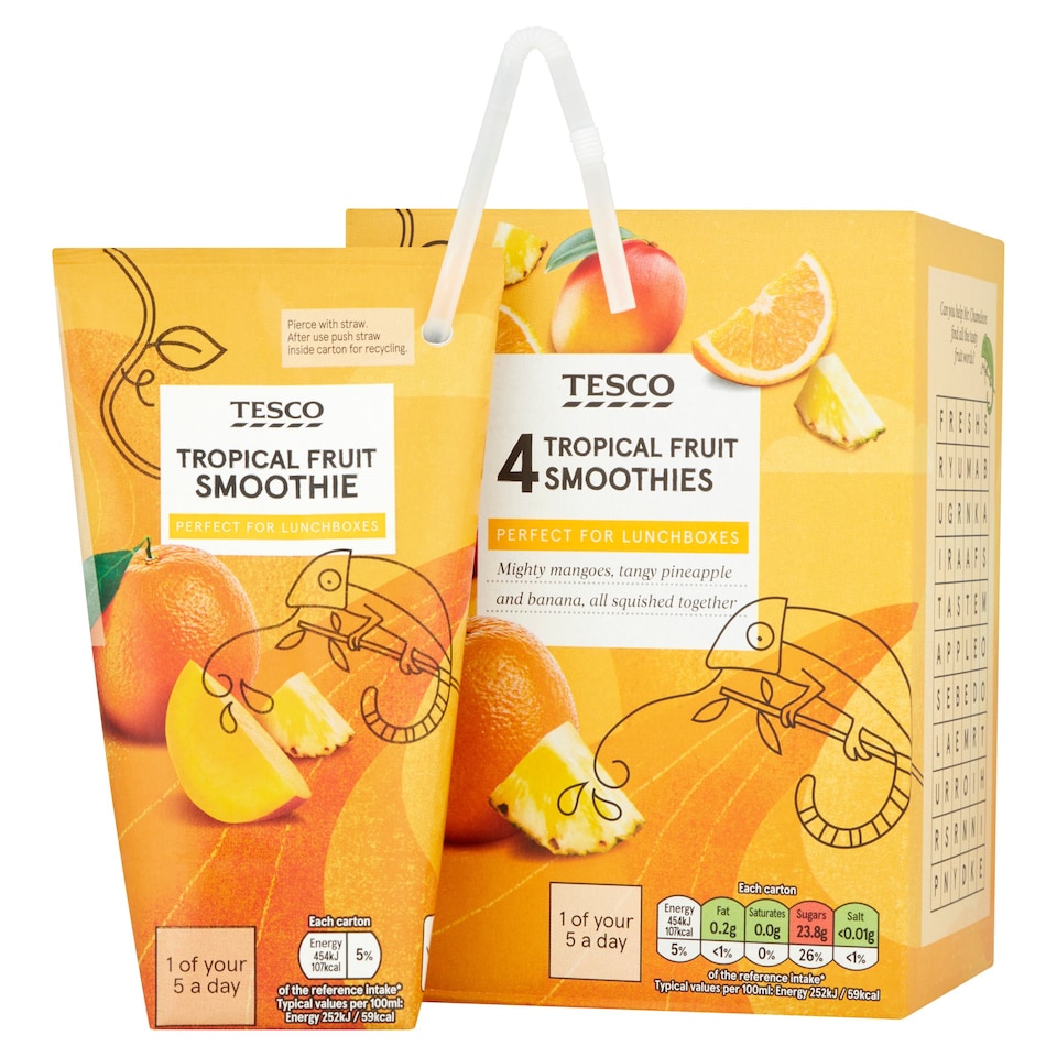 image 1 of Tesco Tropical Smoothie 4 X 180 Ml