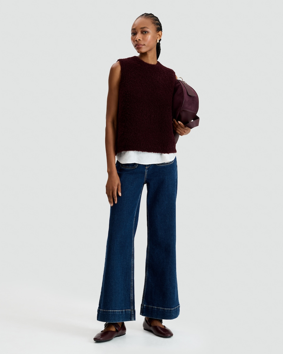 image 1 of F&F Textured Knitted Sleeveless Top with Wool in Burgundy