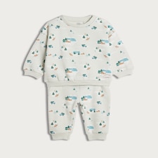 F&F Baby 2-Piece Cotton Rich Arctic Print Sweatshirt and Joggers Set in Blue
