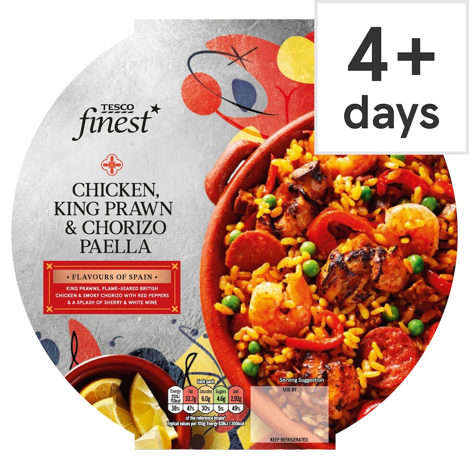 Tesco Finest Chicken, King Prawn & Chorizo Paella 400g