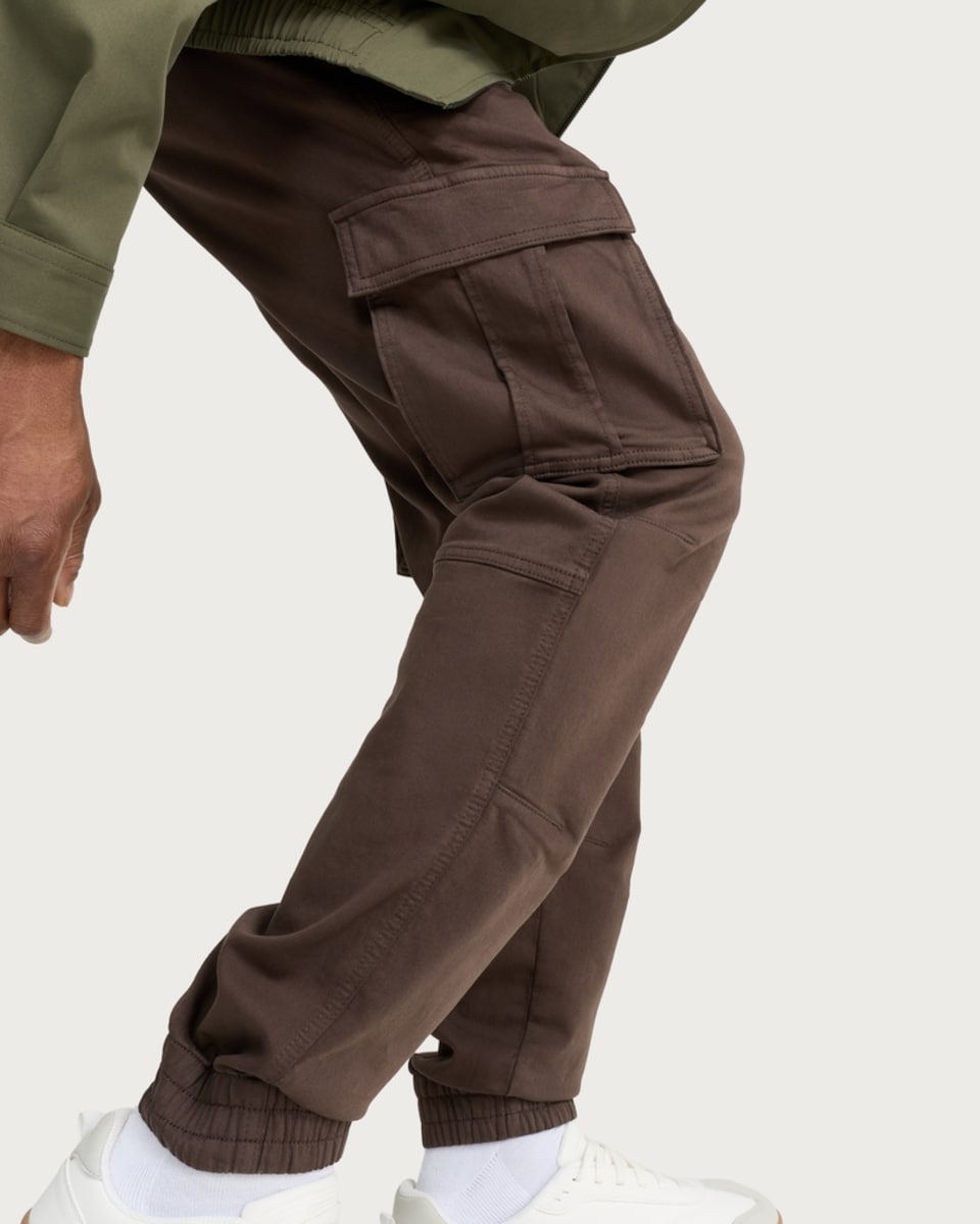 image 1 of F&F Cotton Rich Drawstring Cuffed Cargo Trousers in Brown