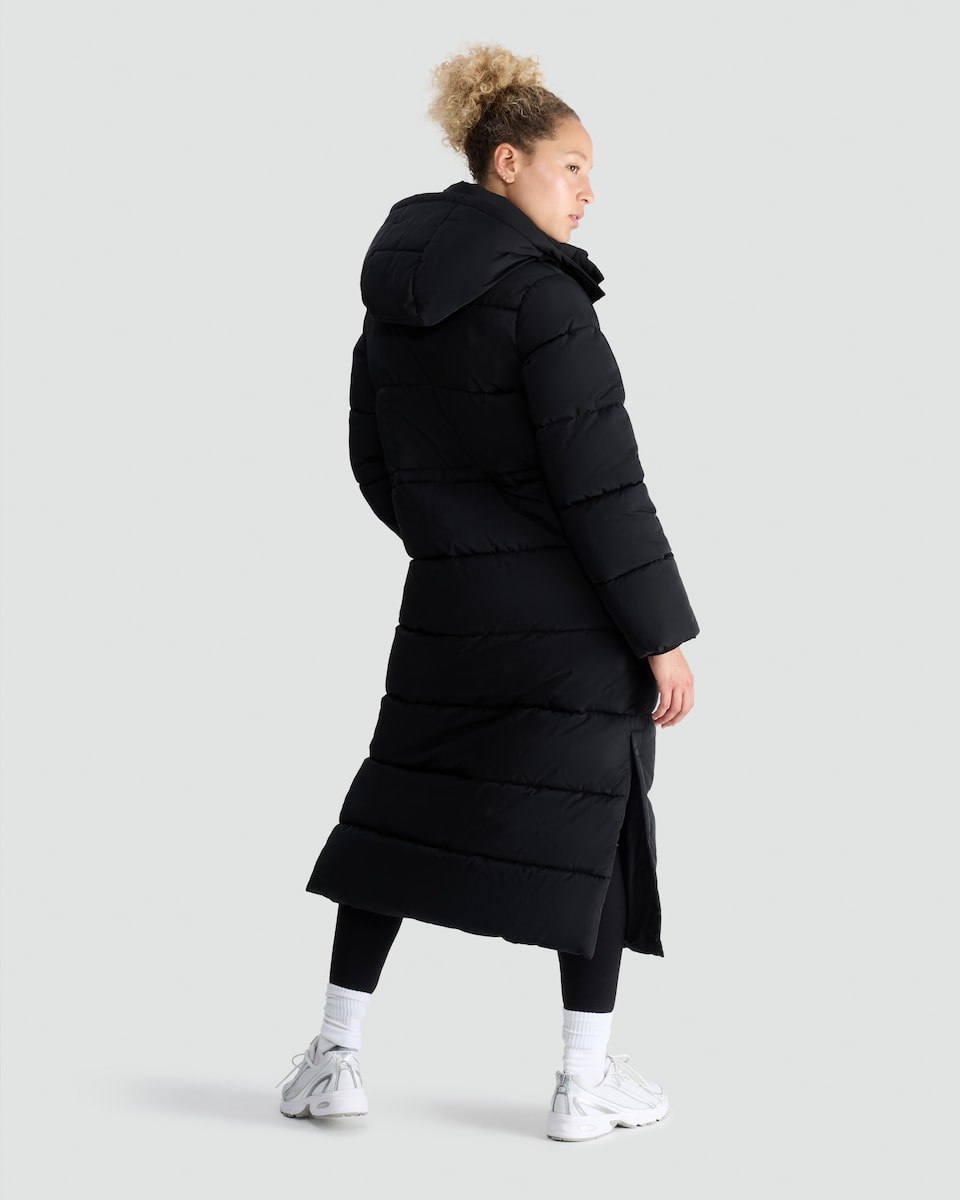 image 1 of F&F Hooded Longline Shower Resistant Puffer Coat in Black