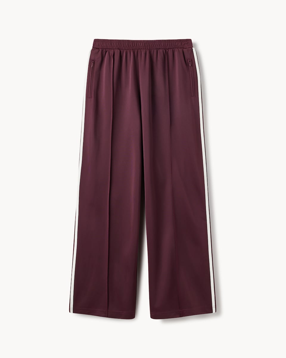 image 1 of F&F Active AFTERCLASS Side Stripe Wide Leg Joggers in Burgundy