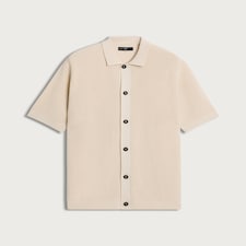 F&F Pure Cotton Textured Knitted Polo Shirt in Neutral