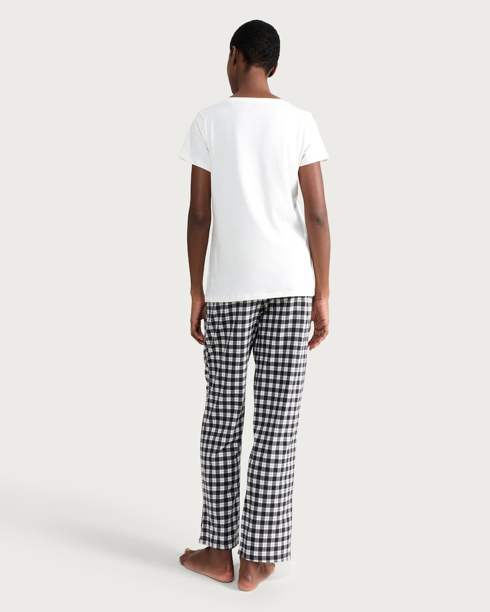 image 1 of F&F Pure Cotton T-Shirt and Bottoms Pyjama Set in Multi Black White