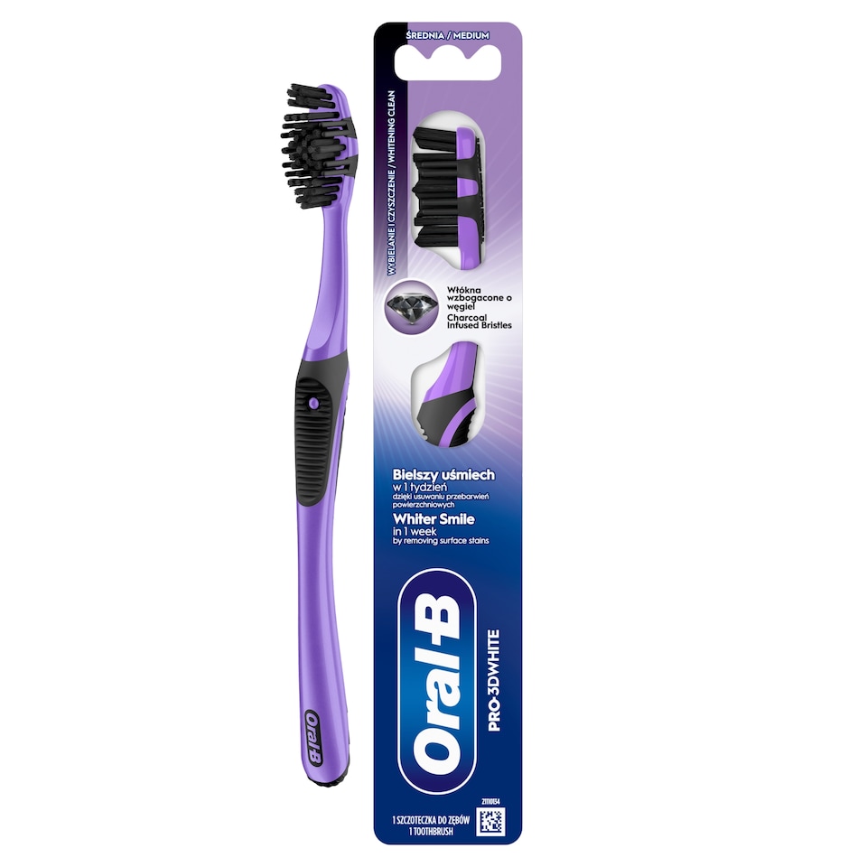 ORAL-B PRO-3DWHITE CHARCOAL Fogkefe – Mélytisztítás És Fogfehérítés – Közepes, 1  1. kép