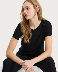 F&F CoolEase™ Ribbed Short Sleeved Pyjama Top in Black