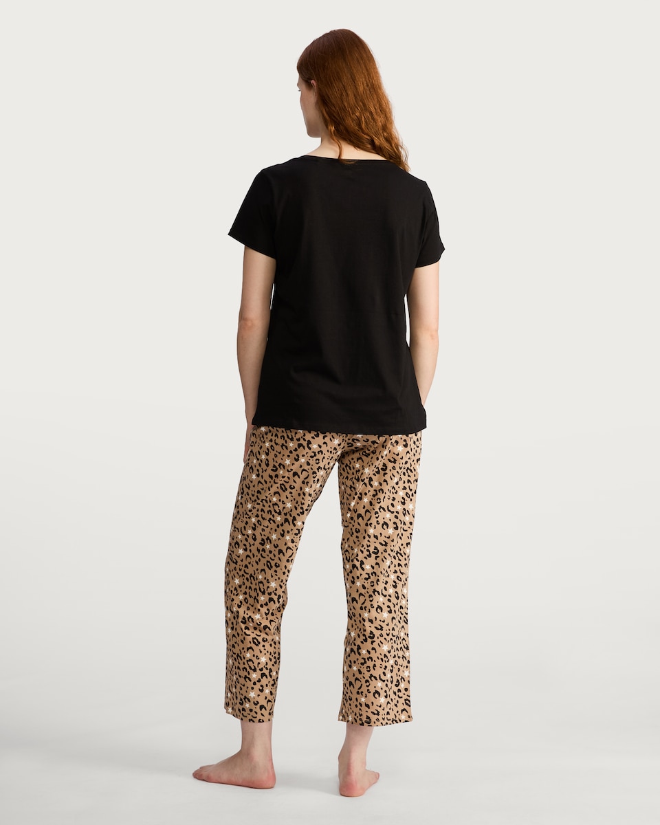 image 1 of F&F Pure Cotton Leopard Print Lounge Studio Pyjama Set in Multi Black
