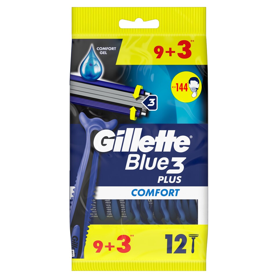 image 1 of Gillette Blue3 Plus Comfort, Disposable Razors For Men, 12-Pack Razors