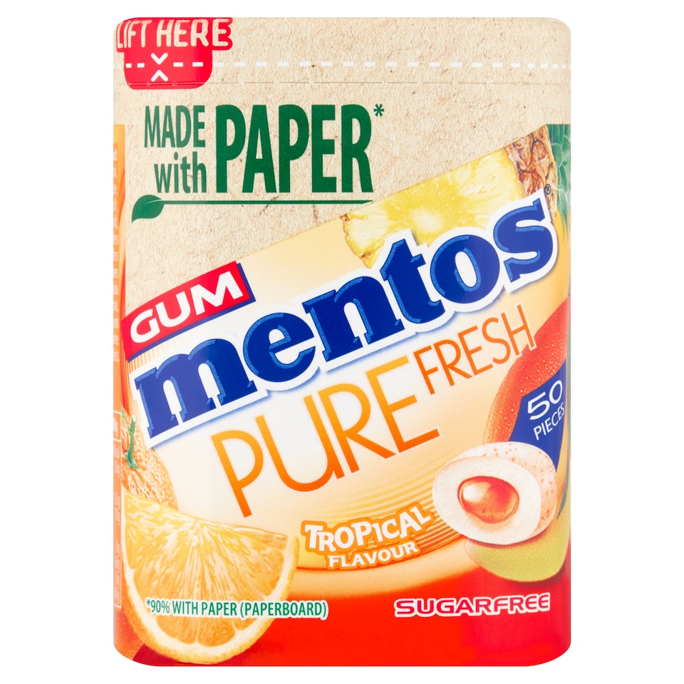 image 1 of Mentos Pure Fresh Gum - Tropical Flavour 50 Pieces 100g