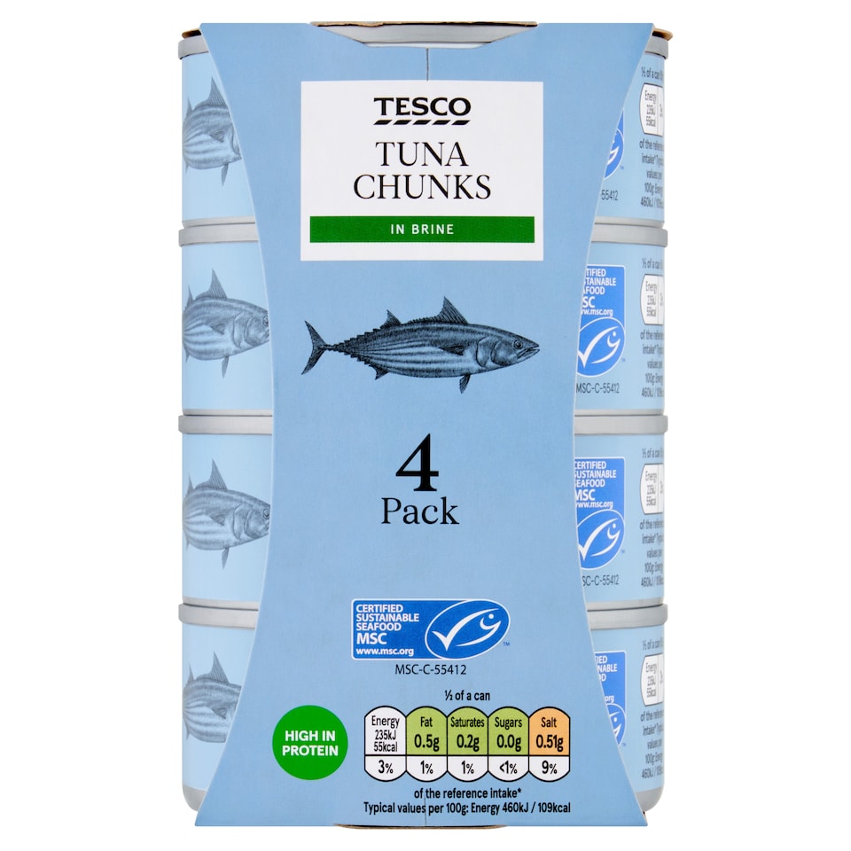 Tesco Tuna Chunks In Brine 4 X 145G