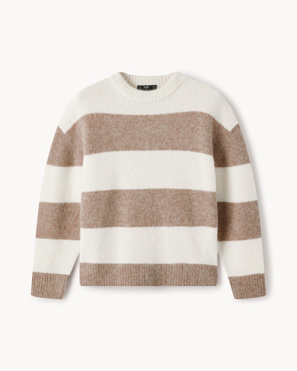 image 1 of F&F Alpaca Wool Blend Striped Jumper in Neutral