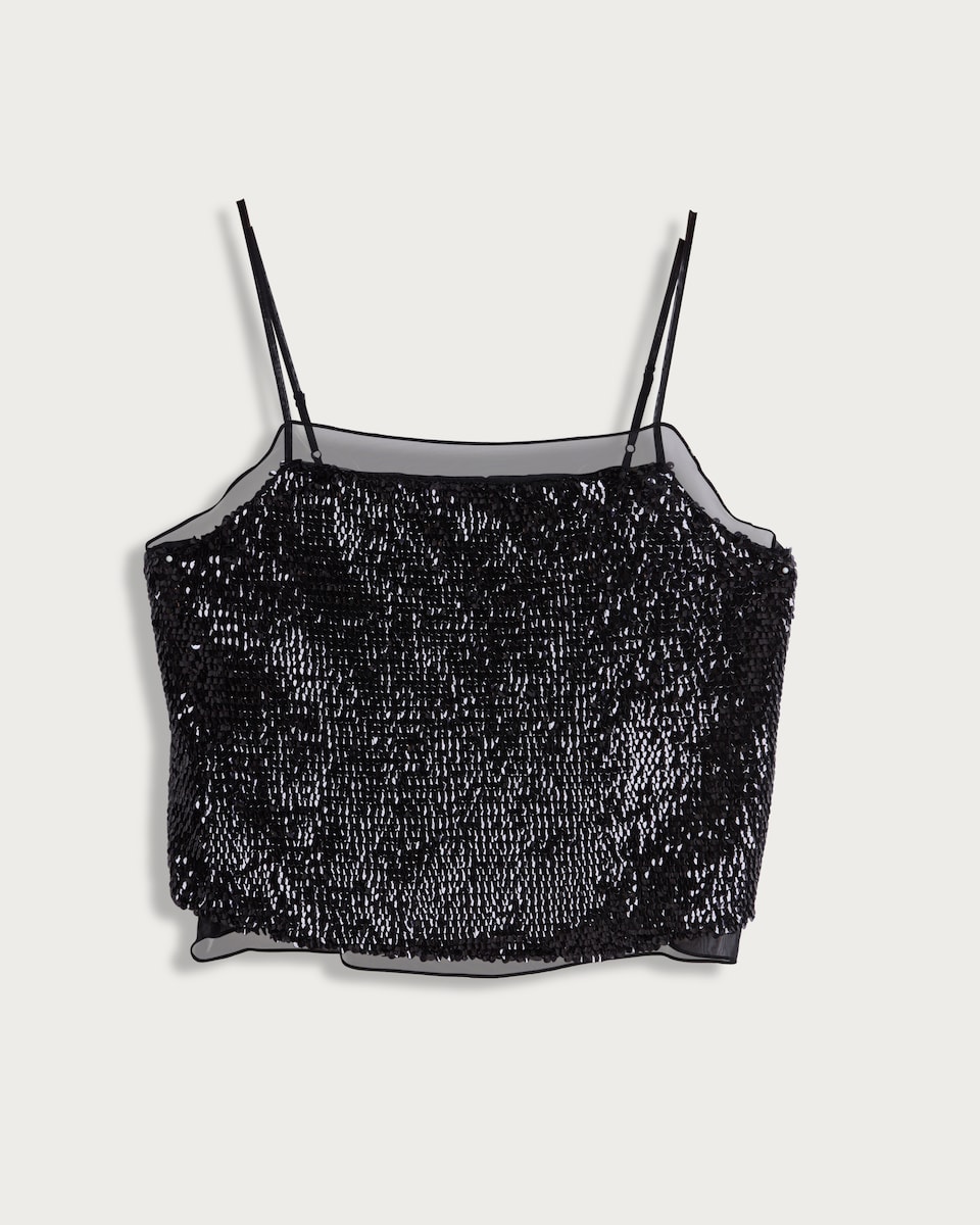 image 1 of The F&F Edit Organza Trim Sequin Embellished Co-ord Camisole in Black
