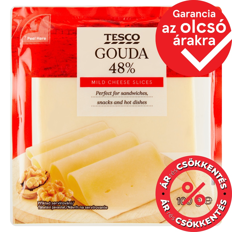 Tesco Gouda zsíros, félkemény szeletelt sajt 100 g