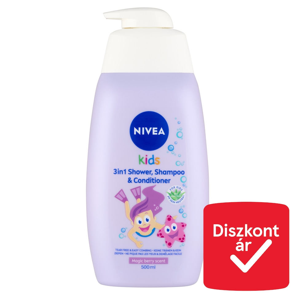 image 1 of NIVEA Kids Magic Berry Scent 3in1 Shower, Shampoo & Conditioner for Girls 500 ml