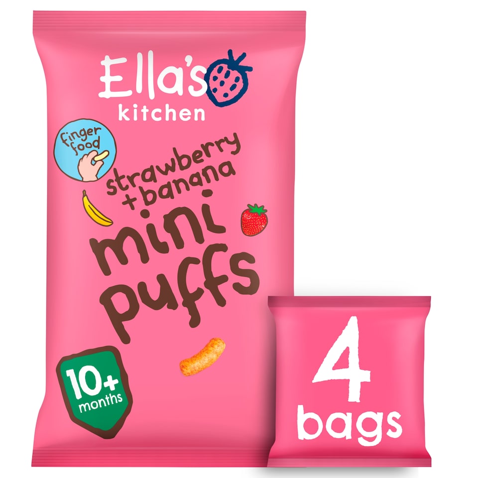 image 1 of Ella's Kitchen Organic Strawberry & Banana Mini Puffs 4X8g